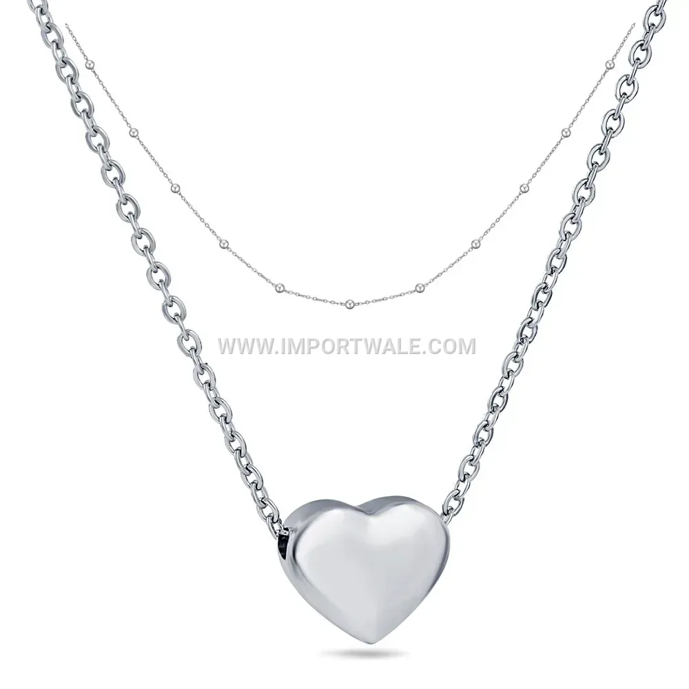 Double Layer Stainless Steel Smooth Heart Pendant Necklace