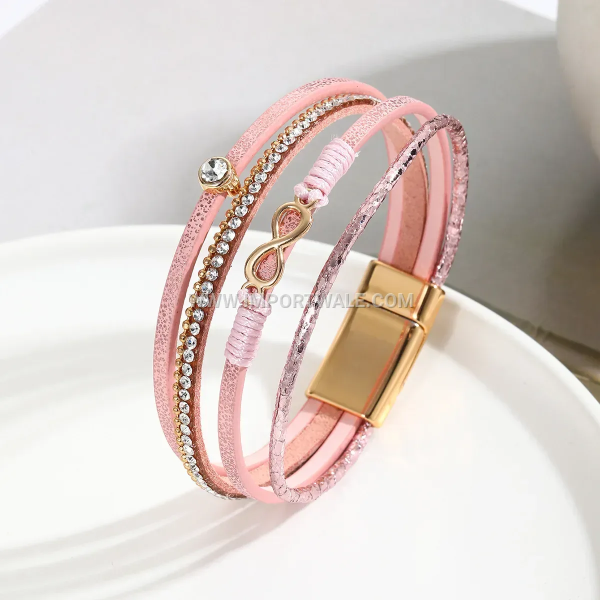 Bohemian Infinity Symbol Braided Faux Leather Rhinestone Bracelet