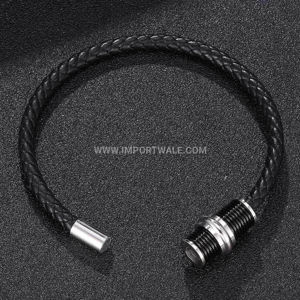 Single Strand Black Leather Cuff with Twist Magnetic Lock