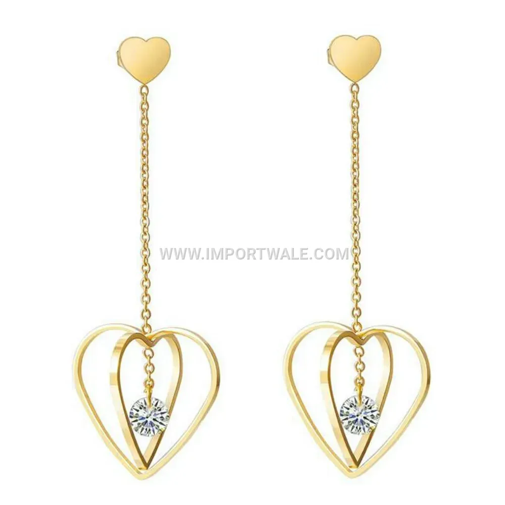 Rhinestone Embedded 3D Openwork Heart Stainless Steel Earrings