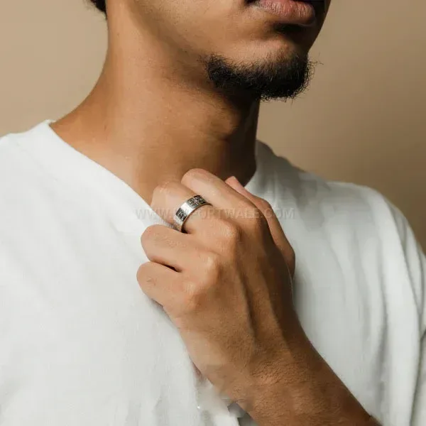 316 Stainless Steel Engraved Quranic Calligraphy Band Ring