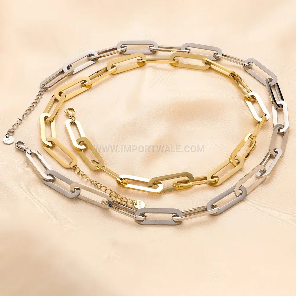 Hollow Safety Pin Link Stainless Steel Pendant Necklace