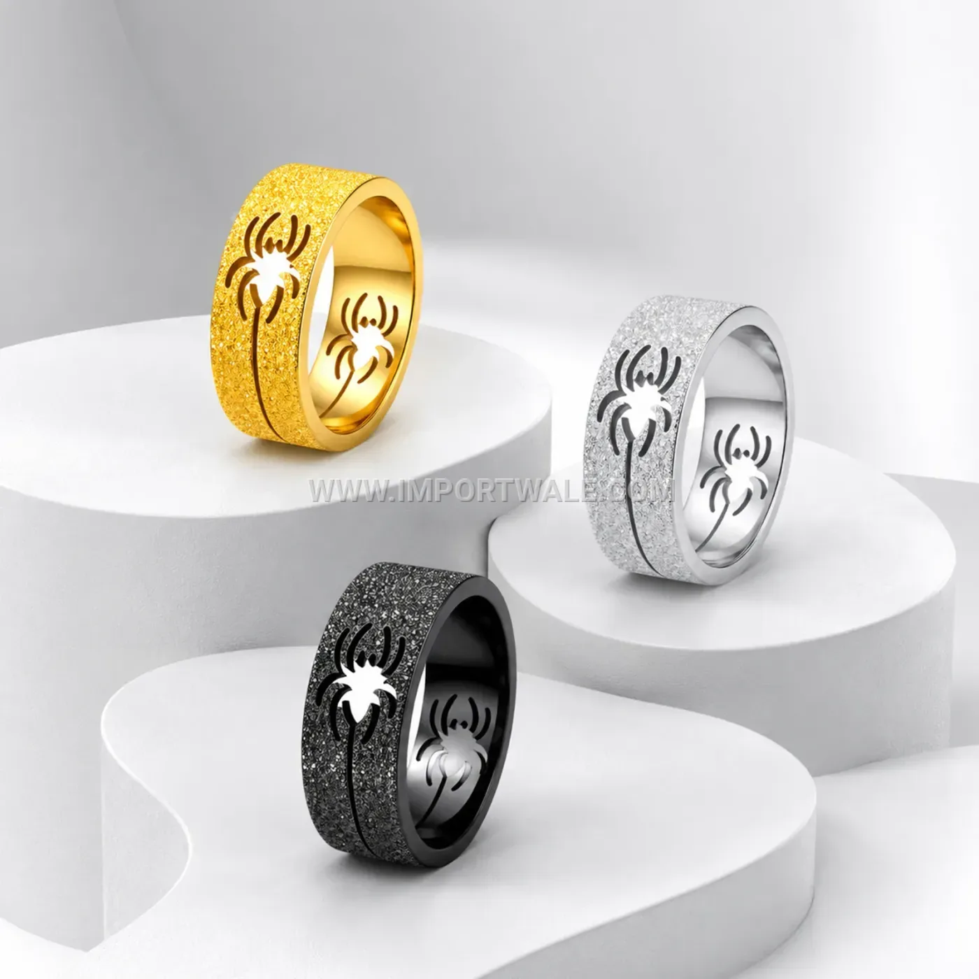 Cutout Spider Design Matte Stainless Steel Punk Band Ring