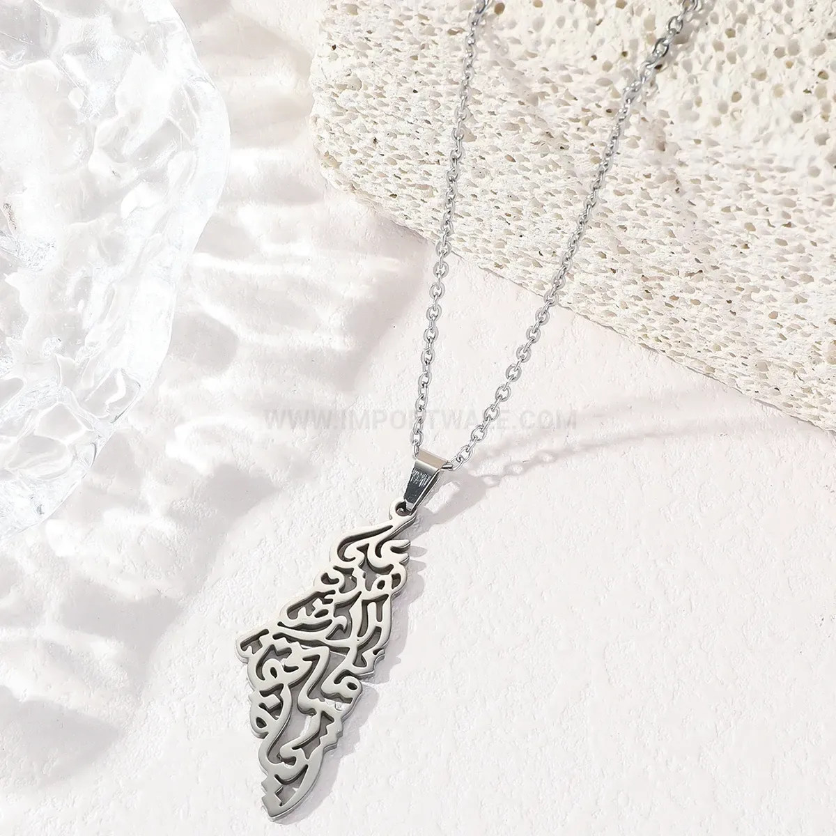 Classic Palestine Map Calligraphy Stainless Steel Pendant Necklace