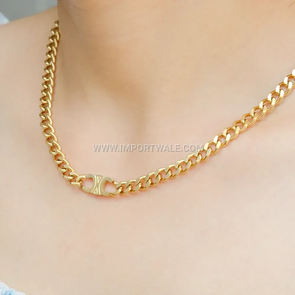 Sleek Geometric Link Chain Stainless Steel Pendant Necklace