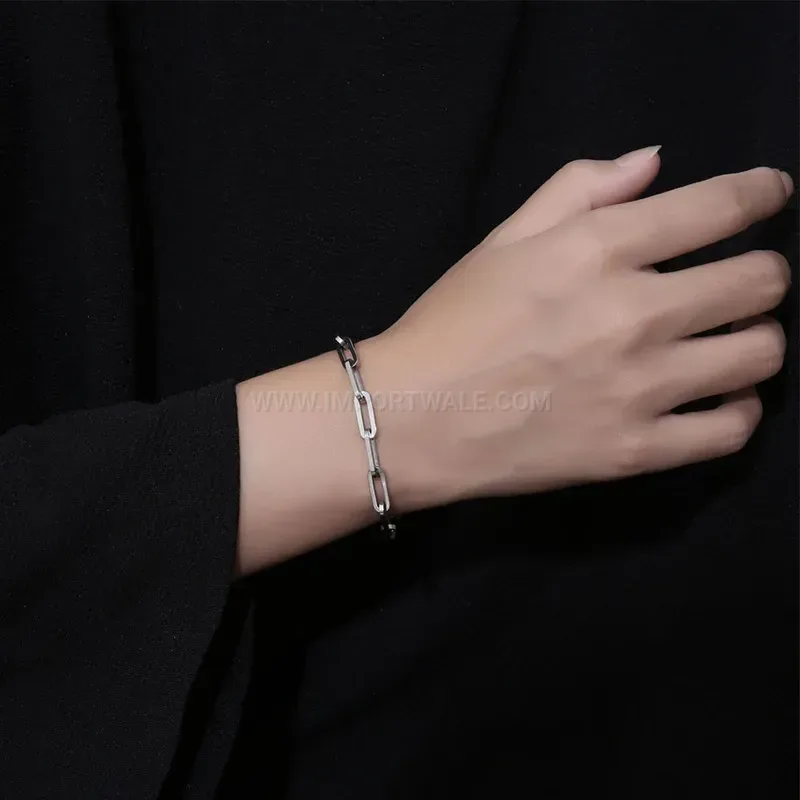 Chunky Titanium Steel Square Ring Link Chain Bracelet