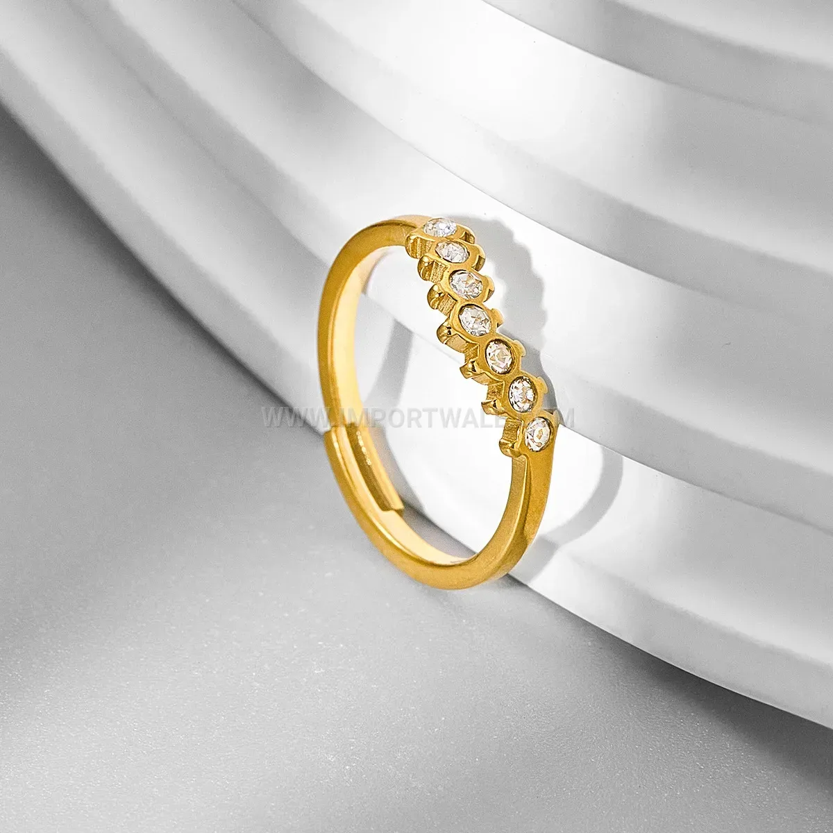 Rhinestone Row Open Stainless Steel Band Ring