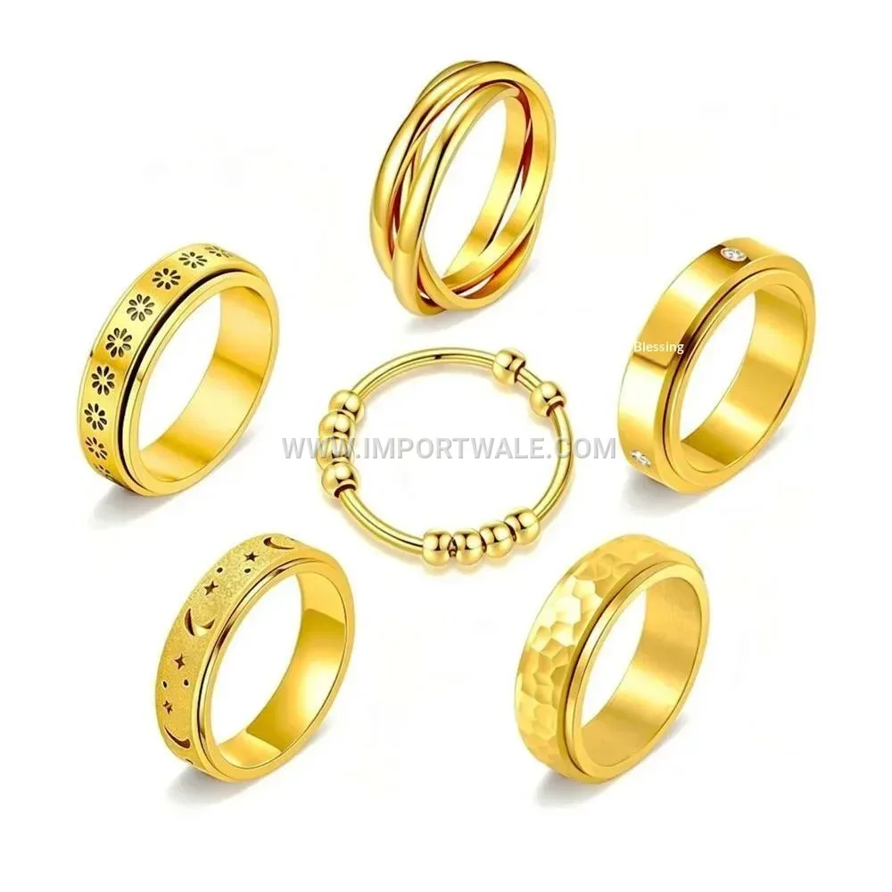 Gold Plated Stainless Steel Spinning Crystal Band Ring