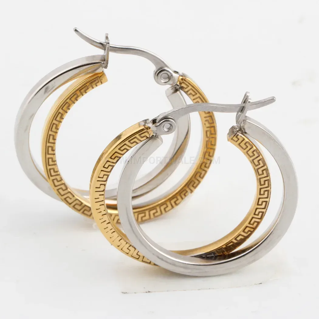 Stylish Vintage Two Tone Double Layer Stainless Steel Hoop Earrings