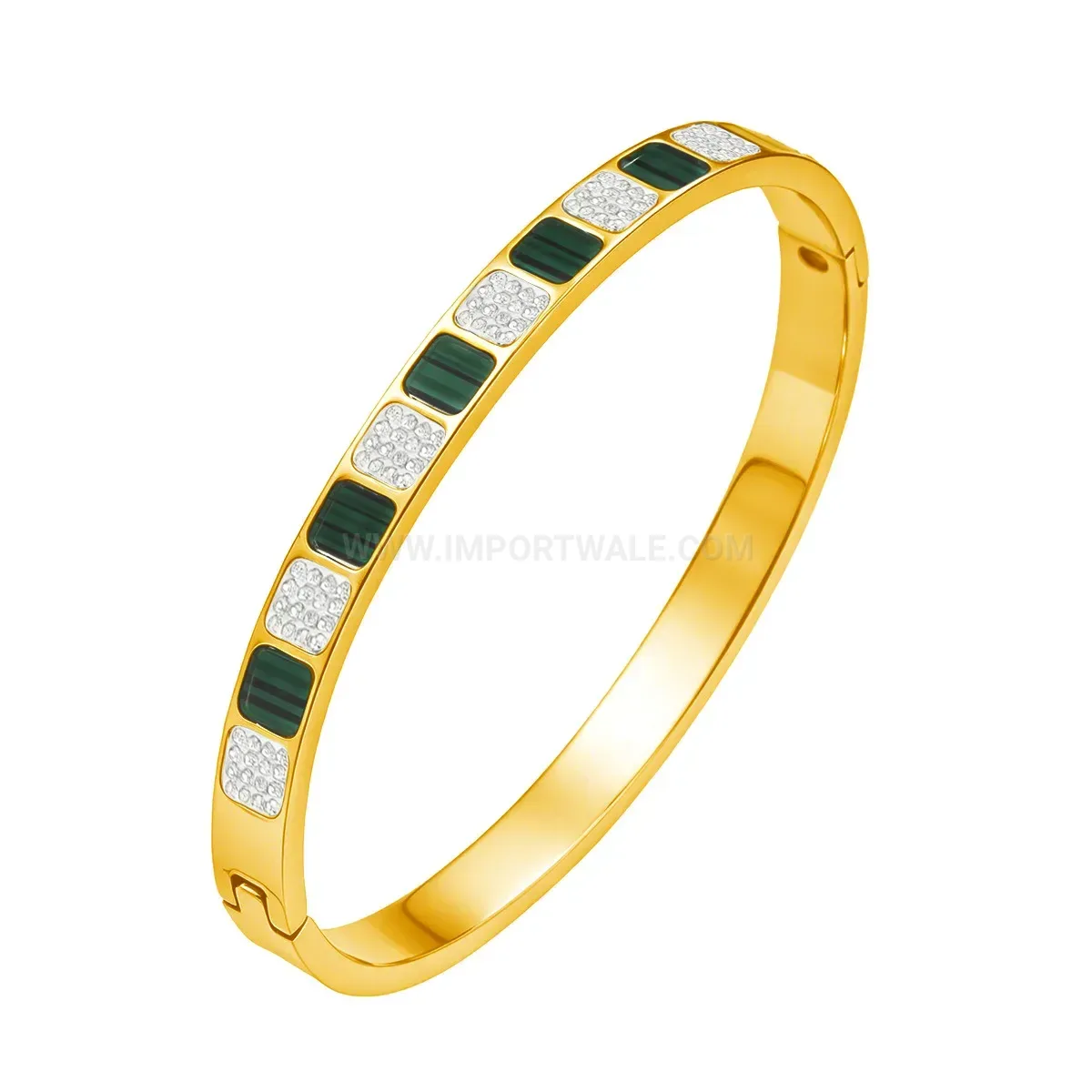 Fashion Geometric Rhinestone Plated Stainless Steel Bangle Bracelet