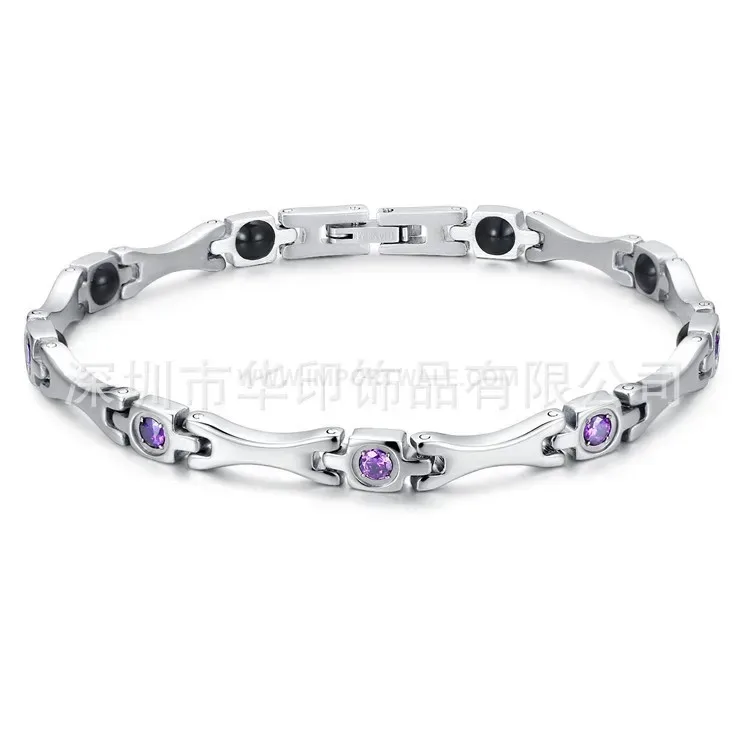 Bold Pure Titanium Rhinestone Magnetic Therapy Link Bracelet