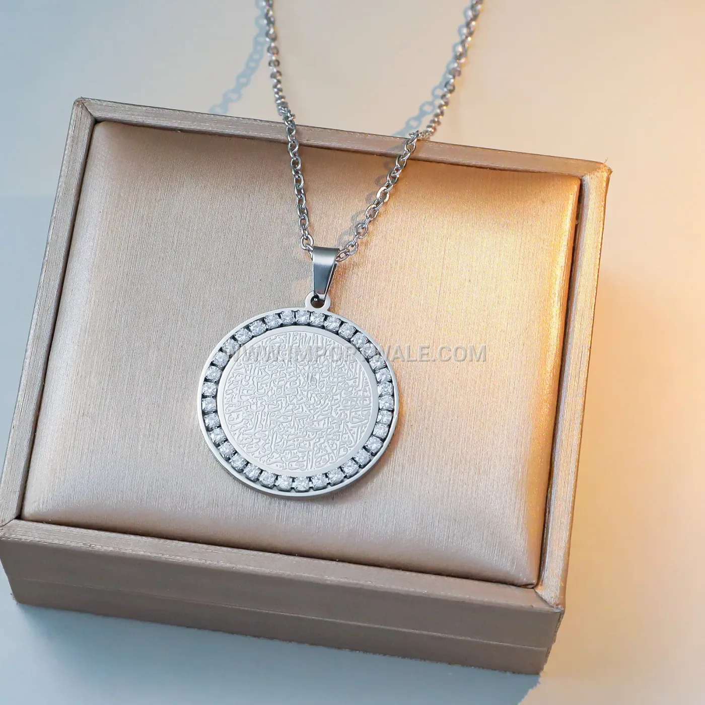 Zircon Accent Ayatul Kursi Stainless Steel Gold Plated Necklace