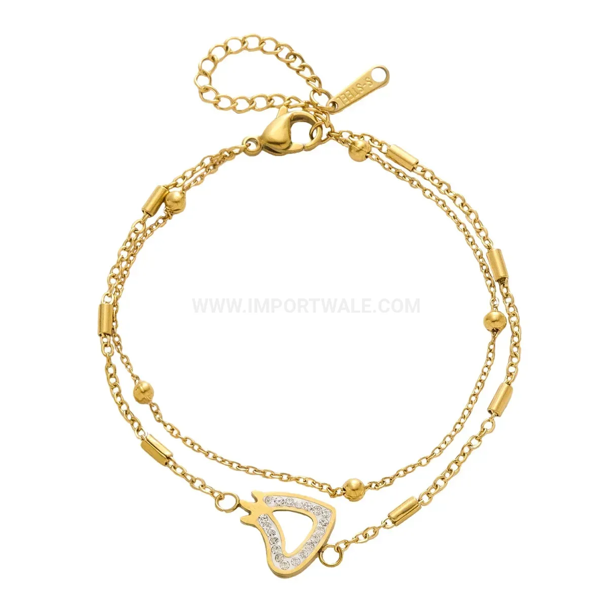 Double Layer Stainless Steel Letter D Rhinestone Accent Charm Bracelet