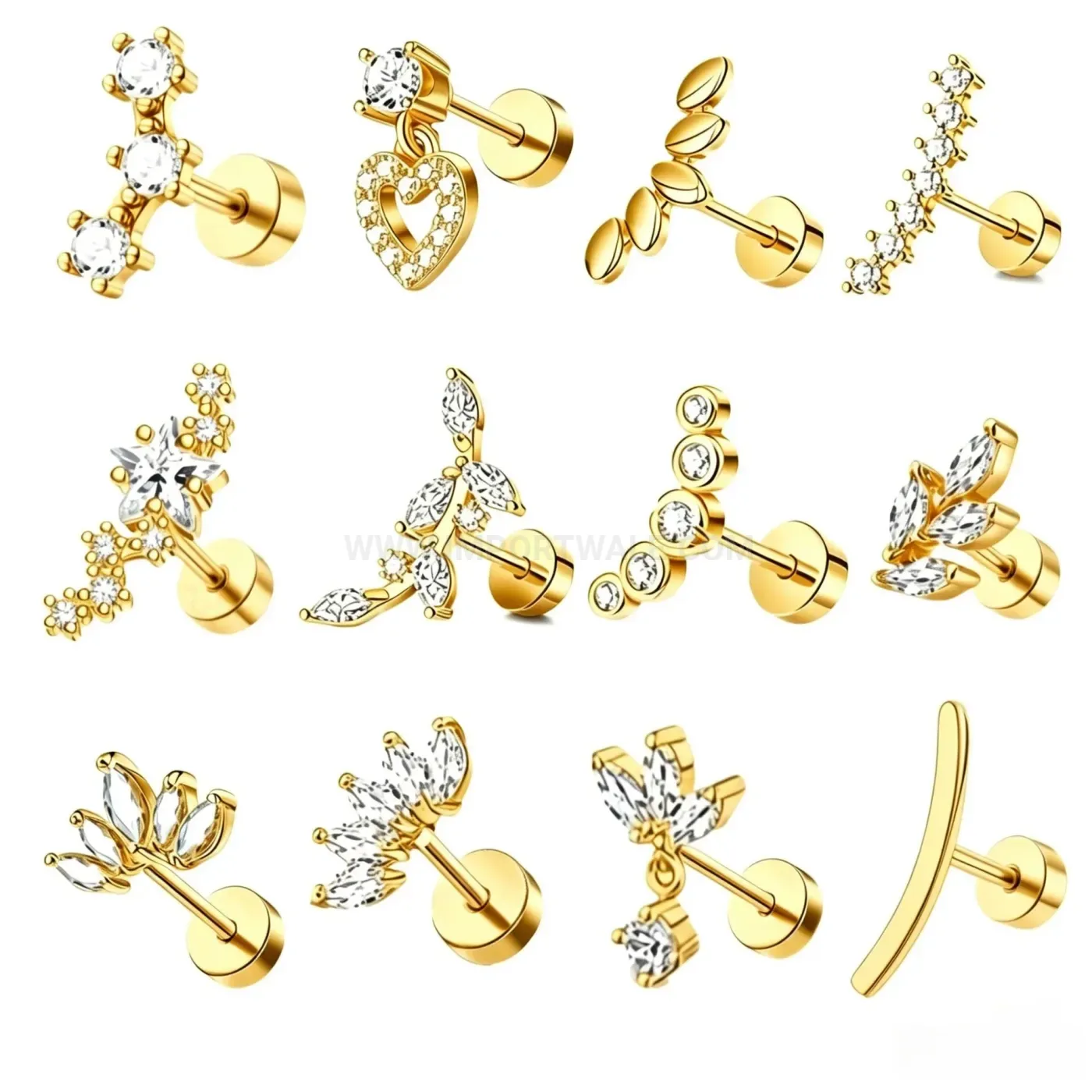 Fashion Zircon Heart Flat Back Stainless Steel Ear Cartilage Stud