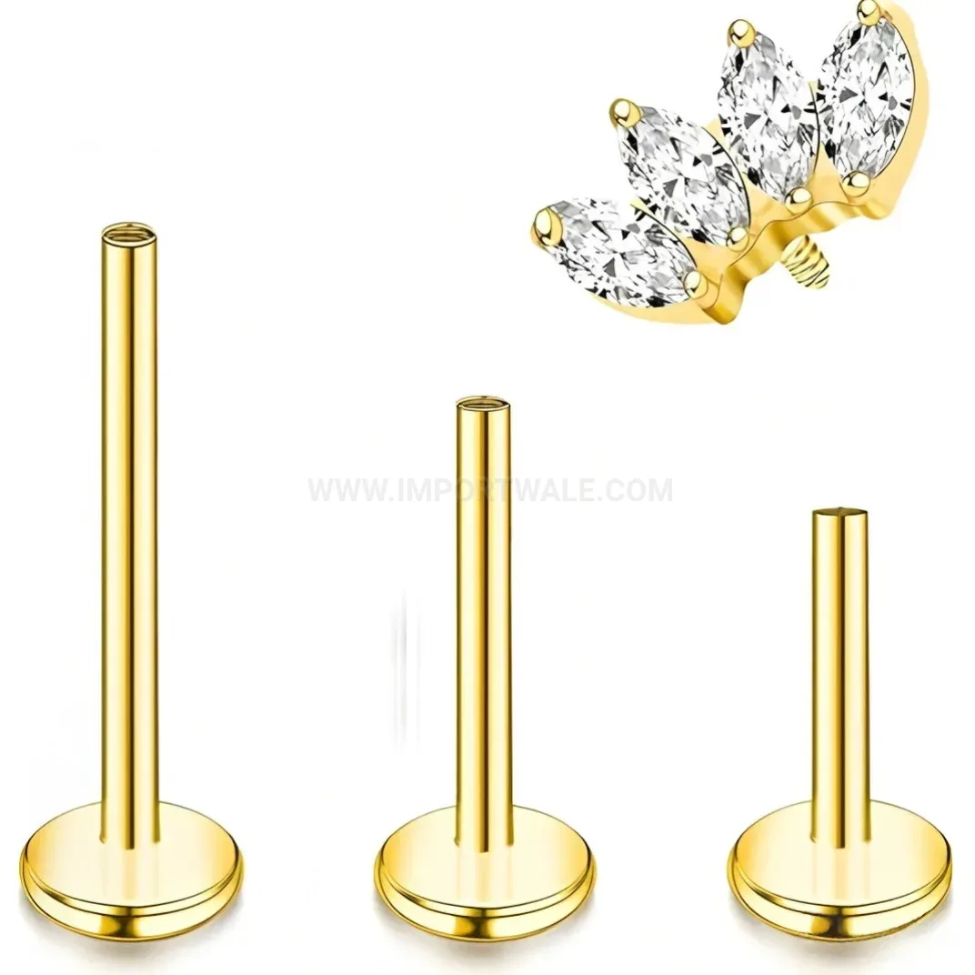 Modern Crown Cubic Zirconia Internally Threaded Stainless Steel Cartridge Studs