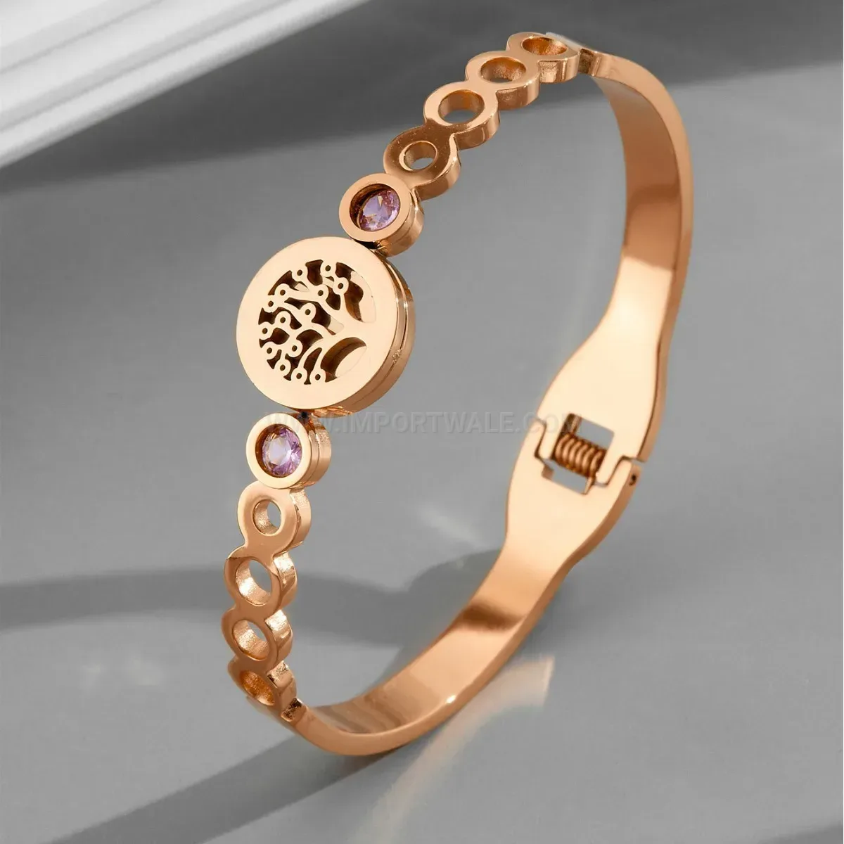 Full Crystal Tree of Life Stainless Steel Bangle