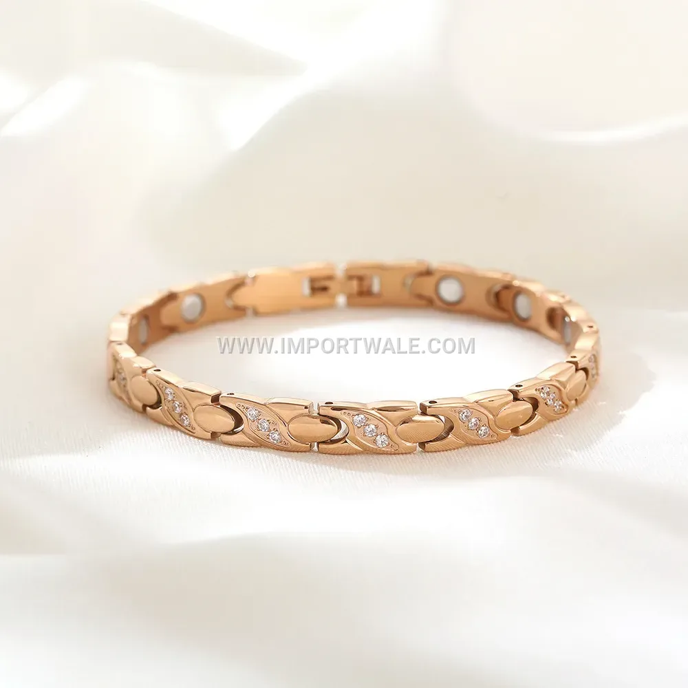 Titanium Steel Fish Motif Crystal Magnetic Bracelet