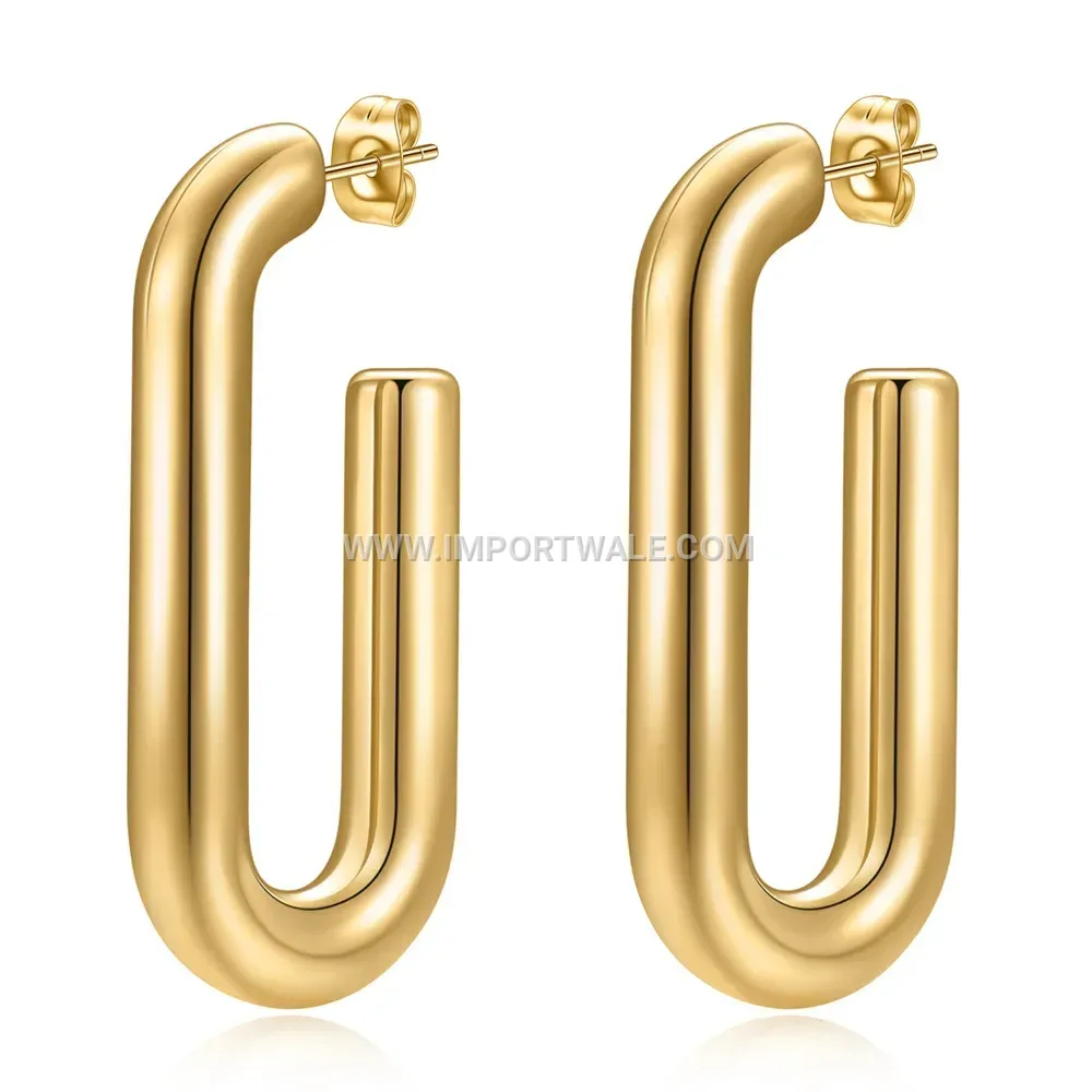Hollow U-Shape Rectangular Stainless Steel Earrings