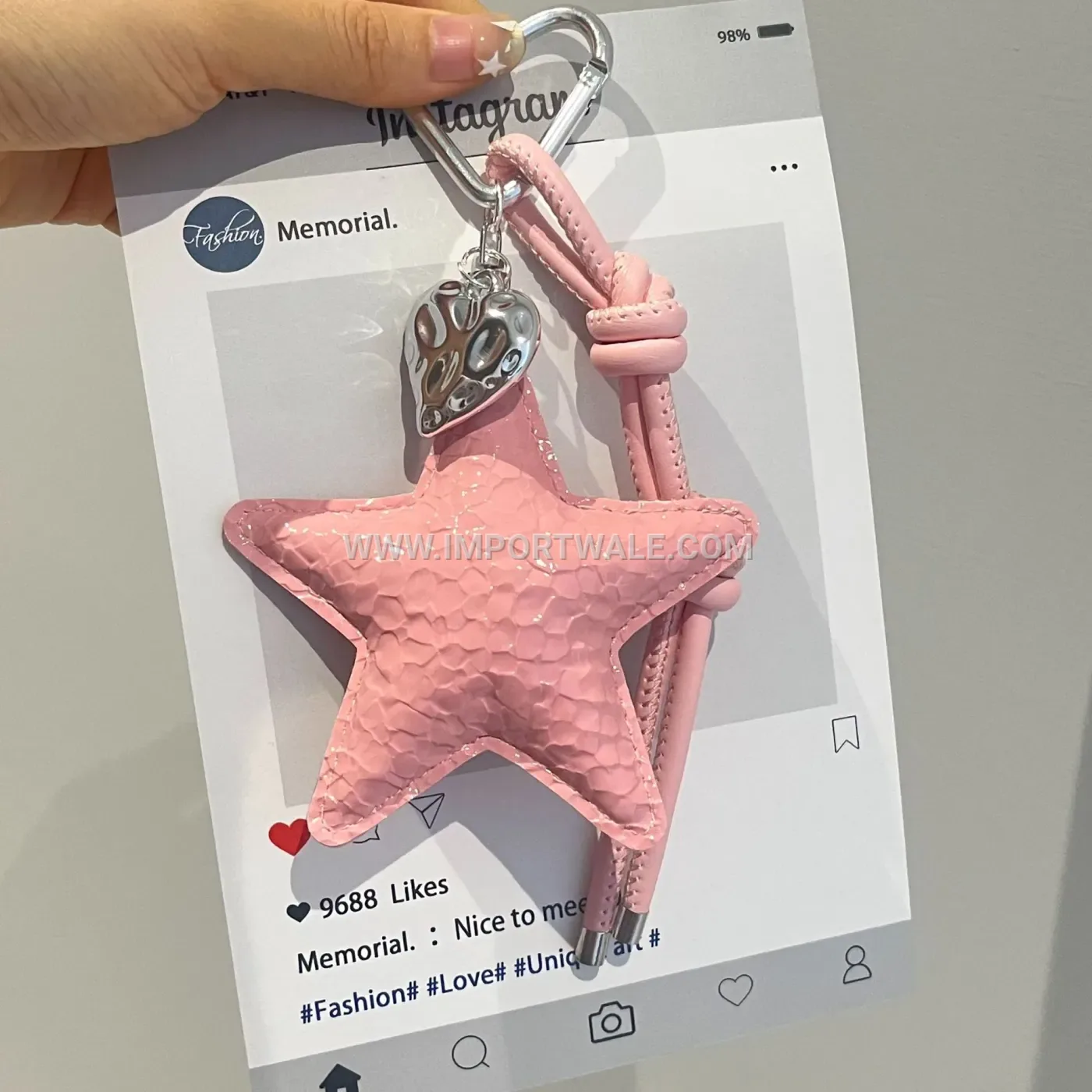 Metallic Leather Star Bag Charm Keychain