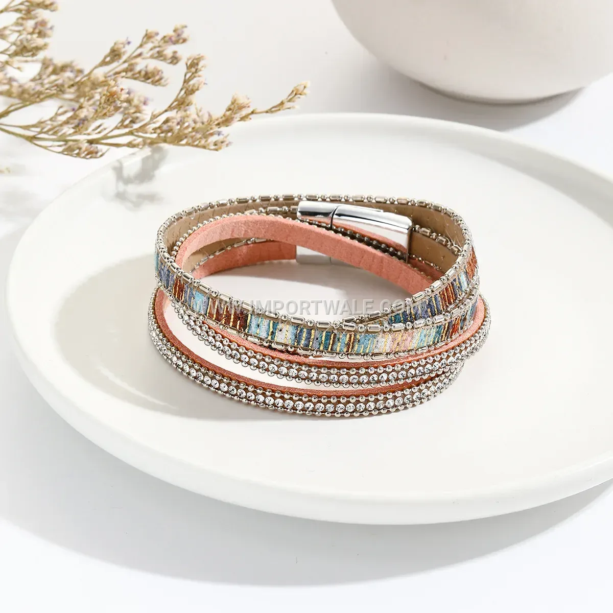 Boho Woven Alloy Magnetic Leather Bracelet