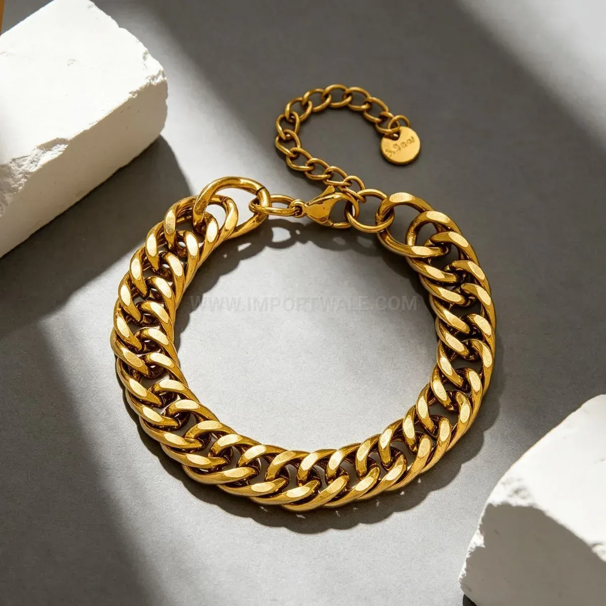 Polished Gold Tone Cuban Link Hip Hop Bracelet