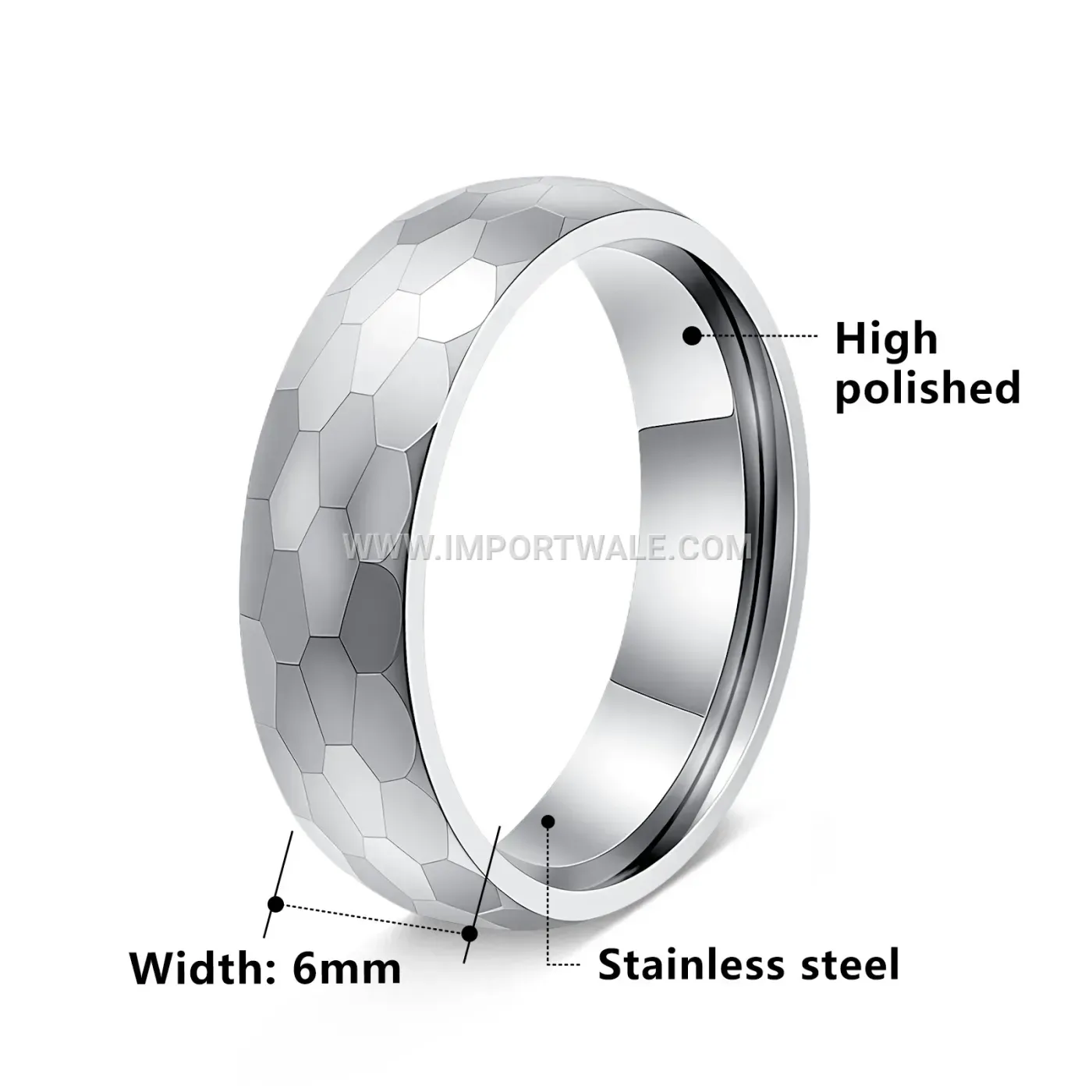 Hammered Texture Stainless Steel Band Ring