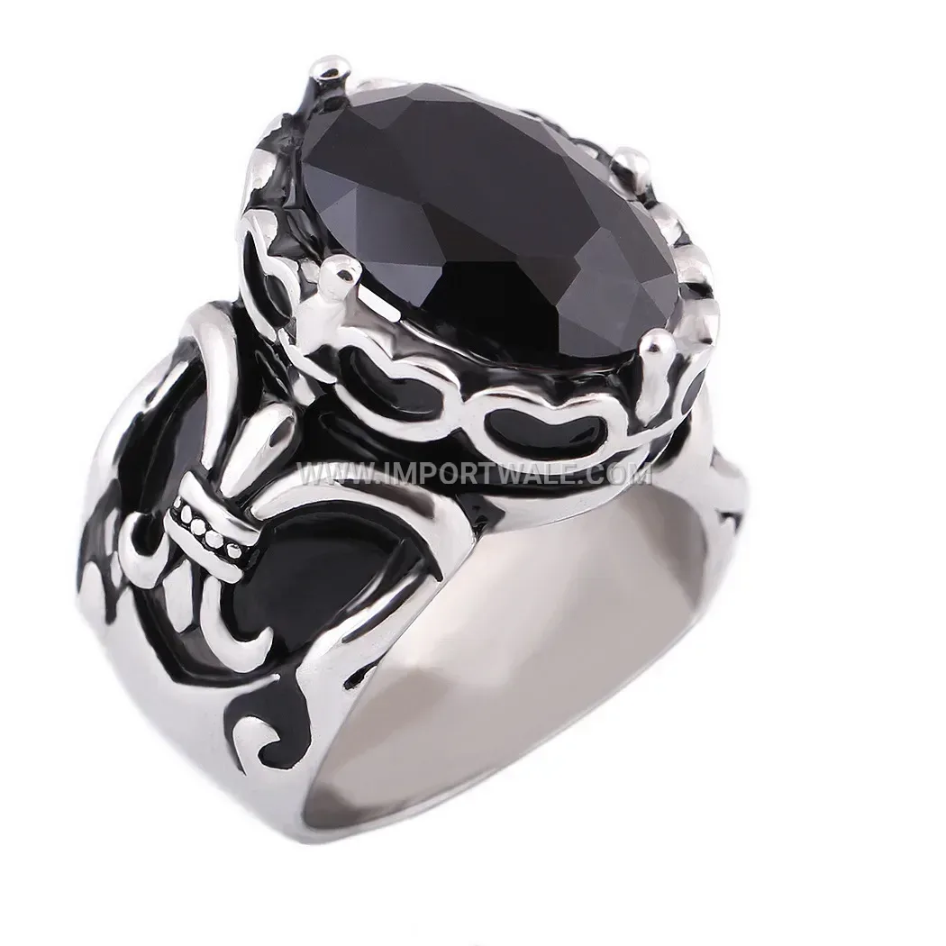 Gothic Rhinestone Wave Stainless Steel Band Ring