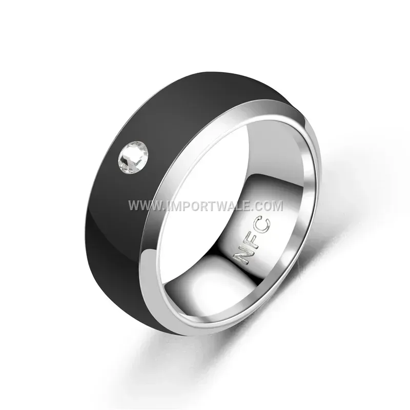 Stainless Steel Smart NFC Band Ring with Drip Epoxy Accent