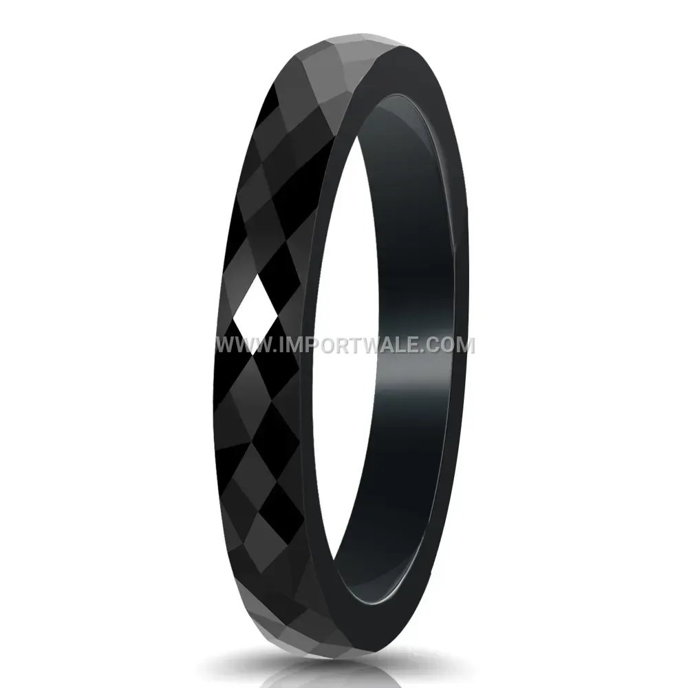 Faceted Geometric Polished Ceramic Slim Band 3mm