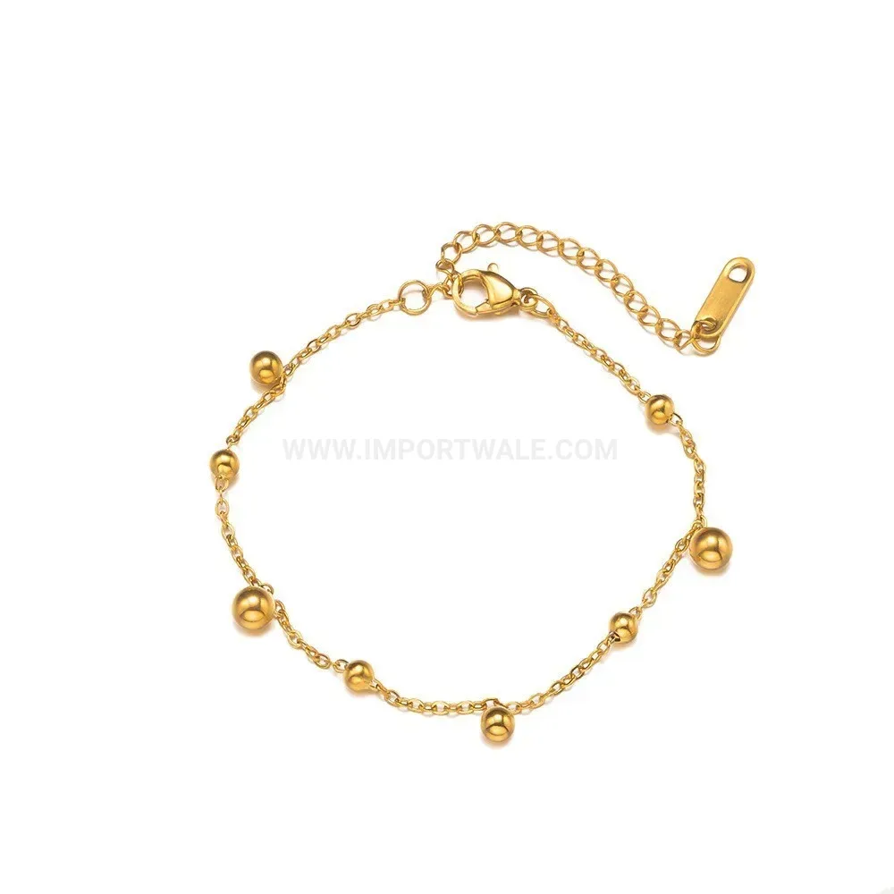Gold Tone Stainless Steel Floral Bead Bracelet