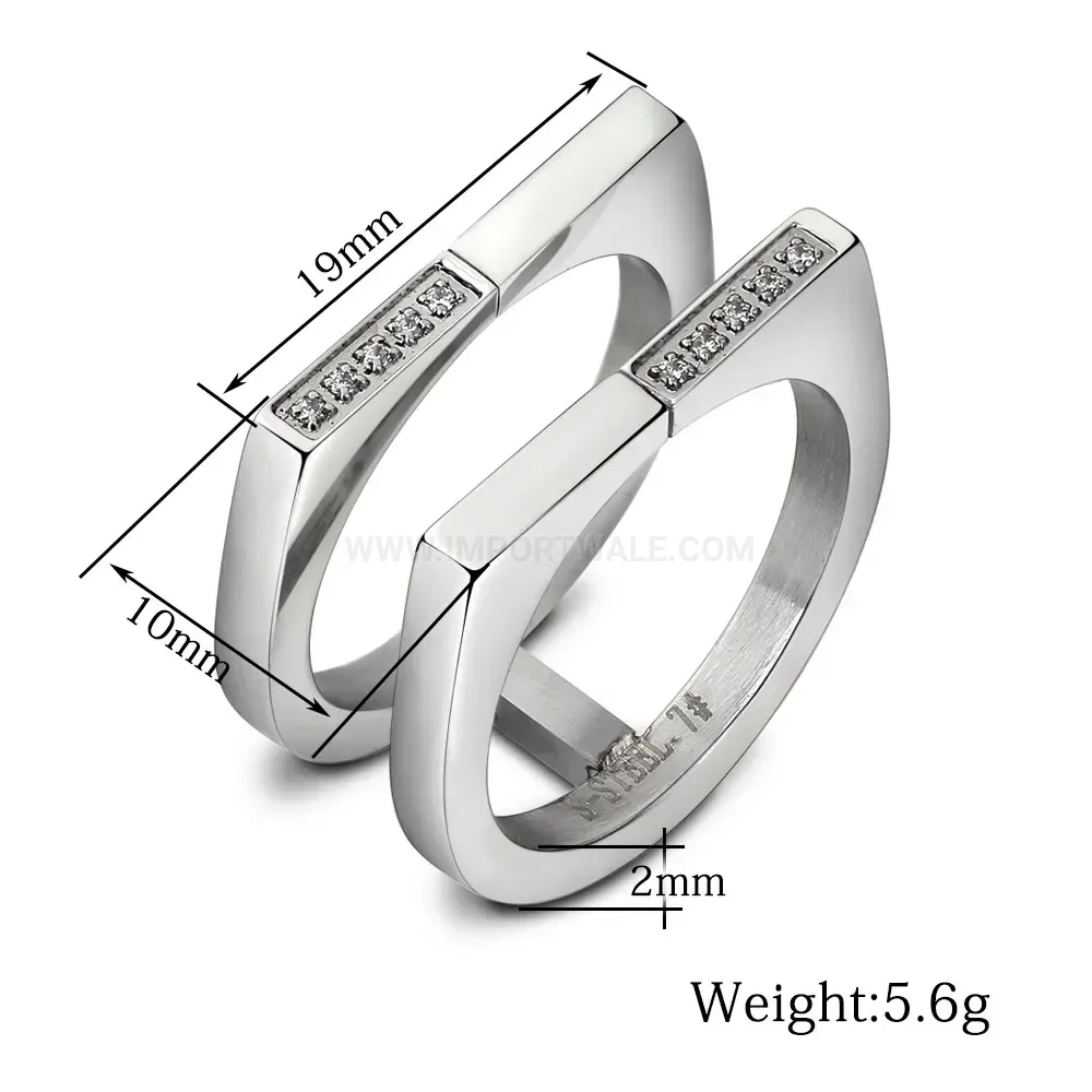 Asymmetric Rhinestone Open Stainless Steel Ring