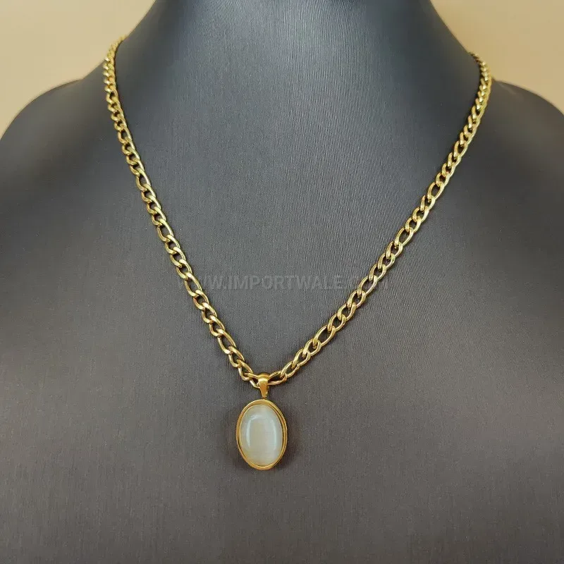 Classic Vintage Oval Zirconia Crystal Gold Titanium Steel Choker Necklace