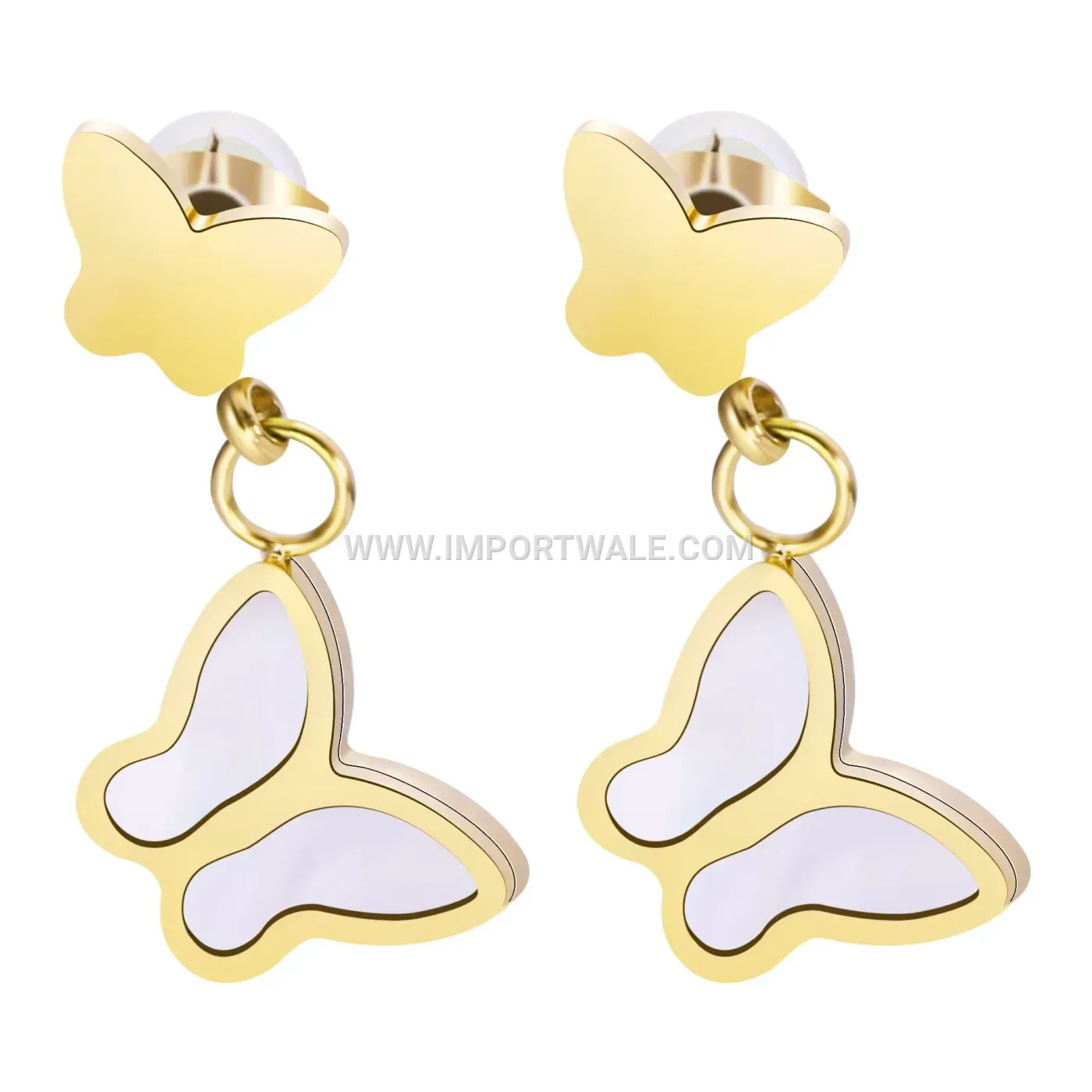 Polished Butterfly Shell Inlay Stainless Steel Stud Earrings