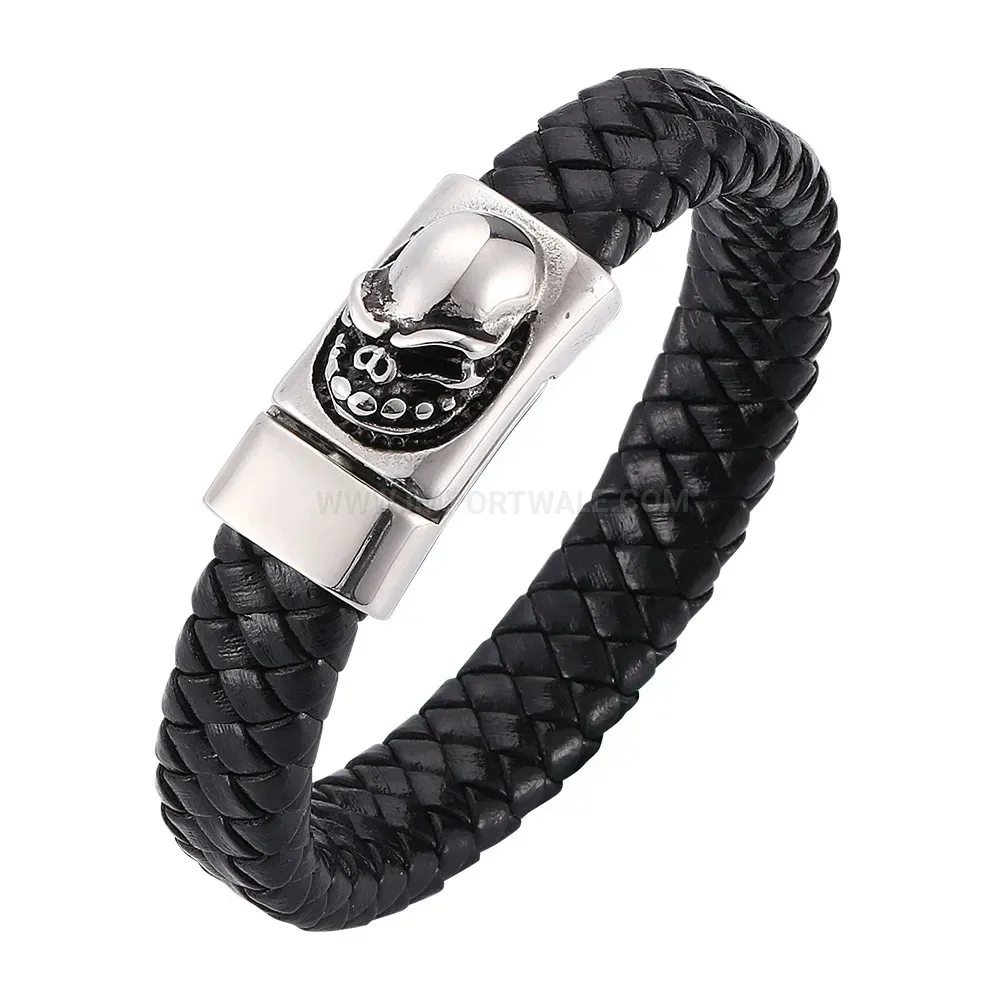 Chic Vintage Skull Stainless Steel Charm Braided Leather Men's Bracelet