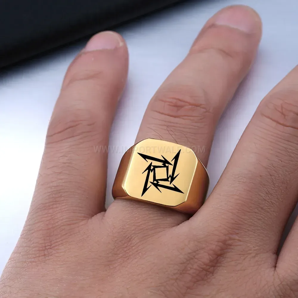 Bold Spiral Arrow Engraved Square Stainless Steel Ring