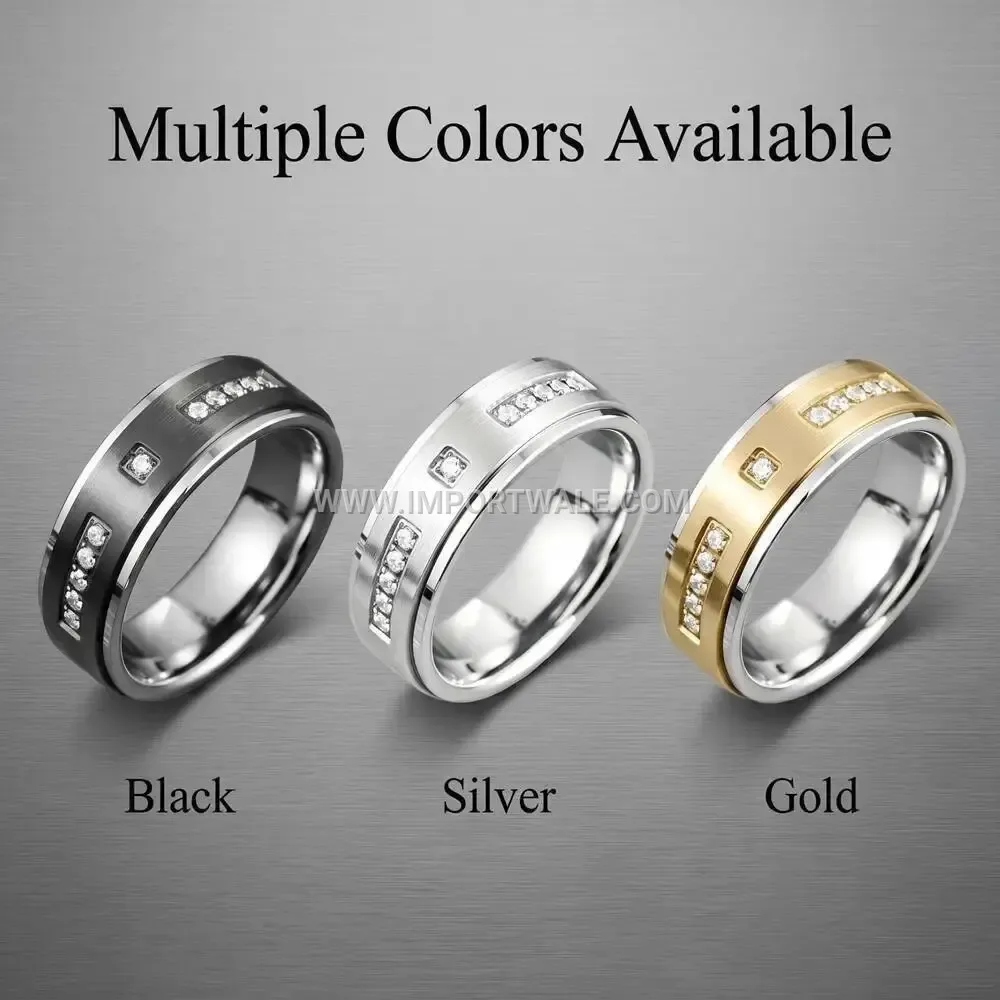 Geometric Stainless Steel Cubic Zirconia Band Ring
