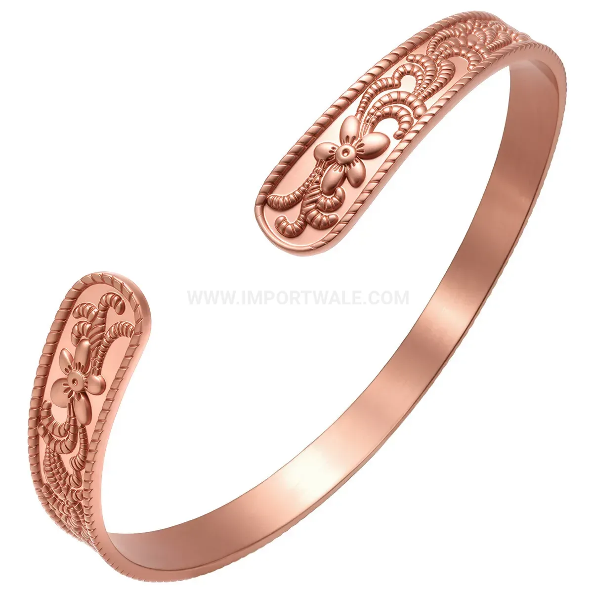 Vintage Floral Engraved Copper Adjustable Open Cuff Bracelet