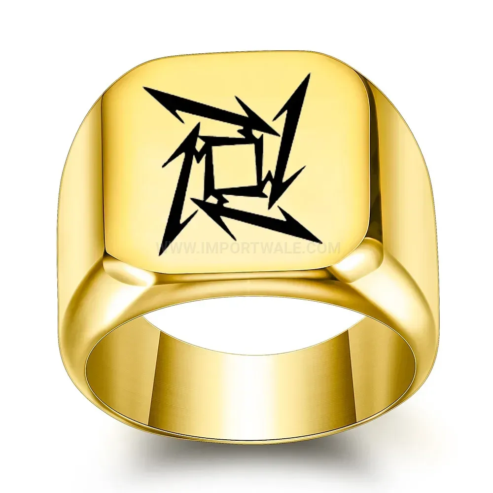 Bold Spiral Arrow Engraved Square Stainless Steel Ring
