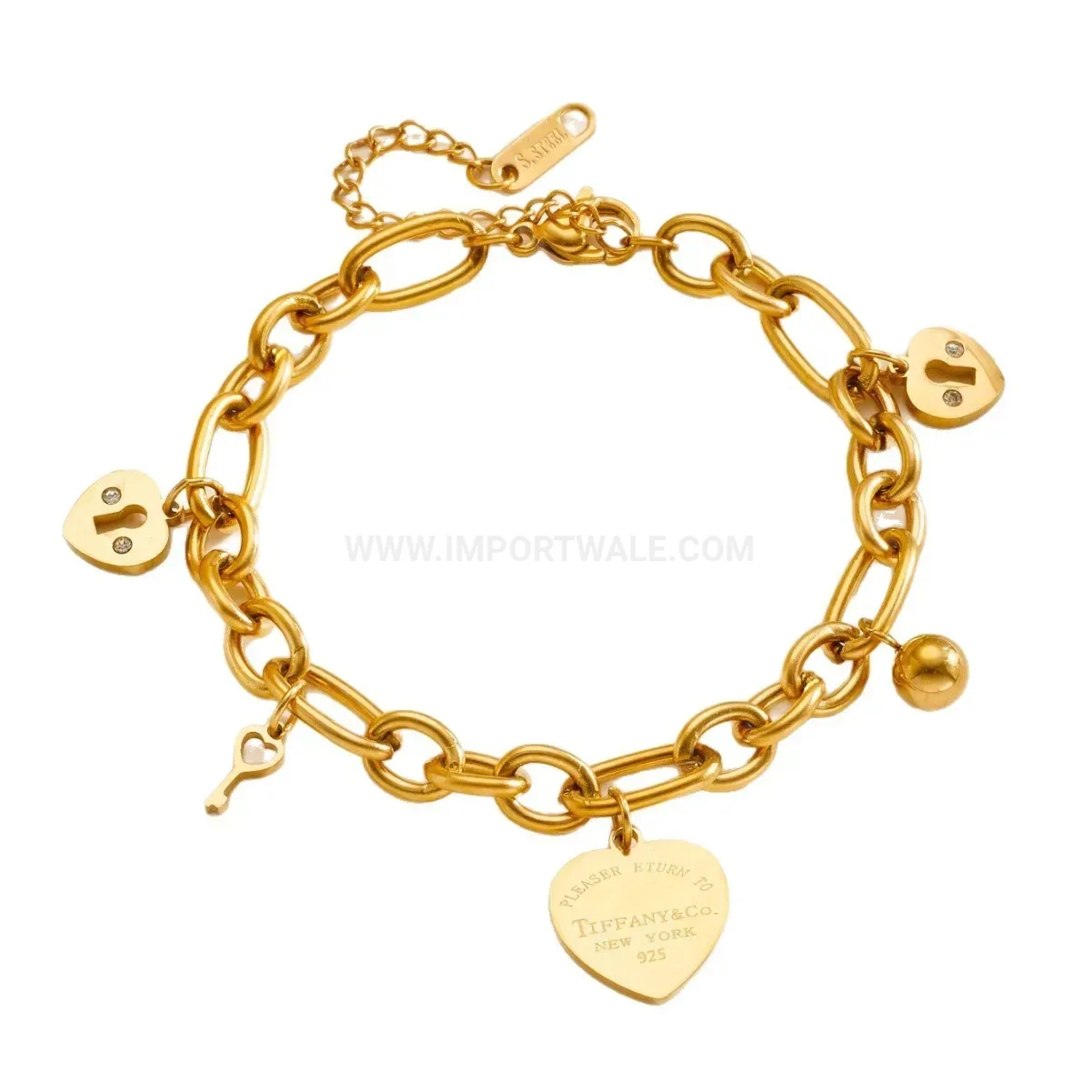 Fashion Stainless Steel Heart Lock Charm Bracelet