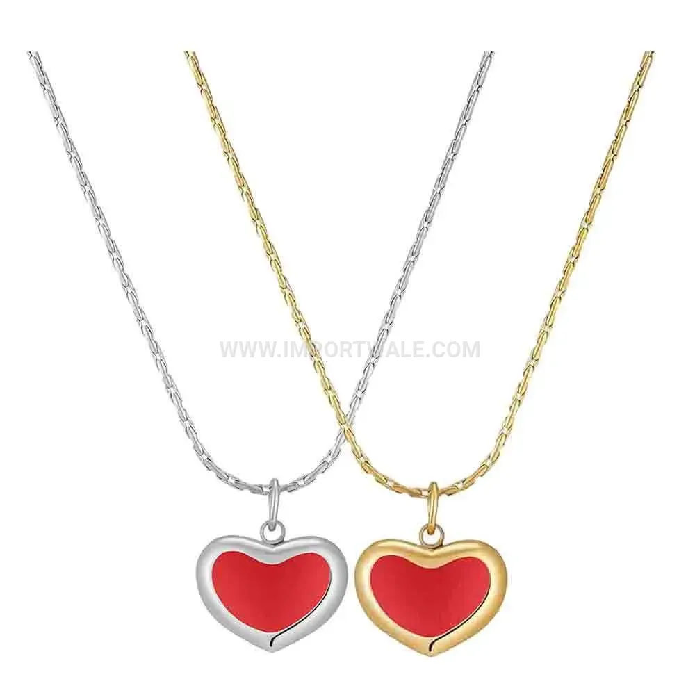 Red Heart Drip Glaze Stainless Steel Collar Chain Necklace