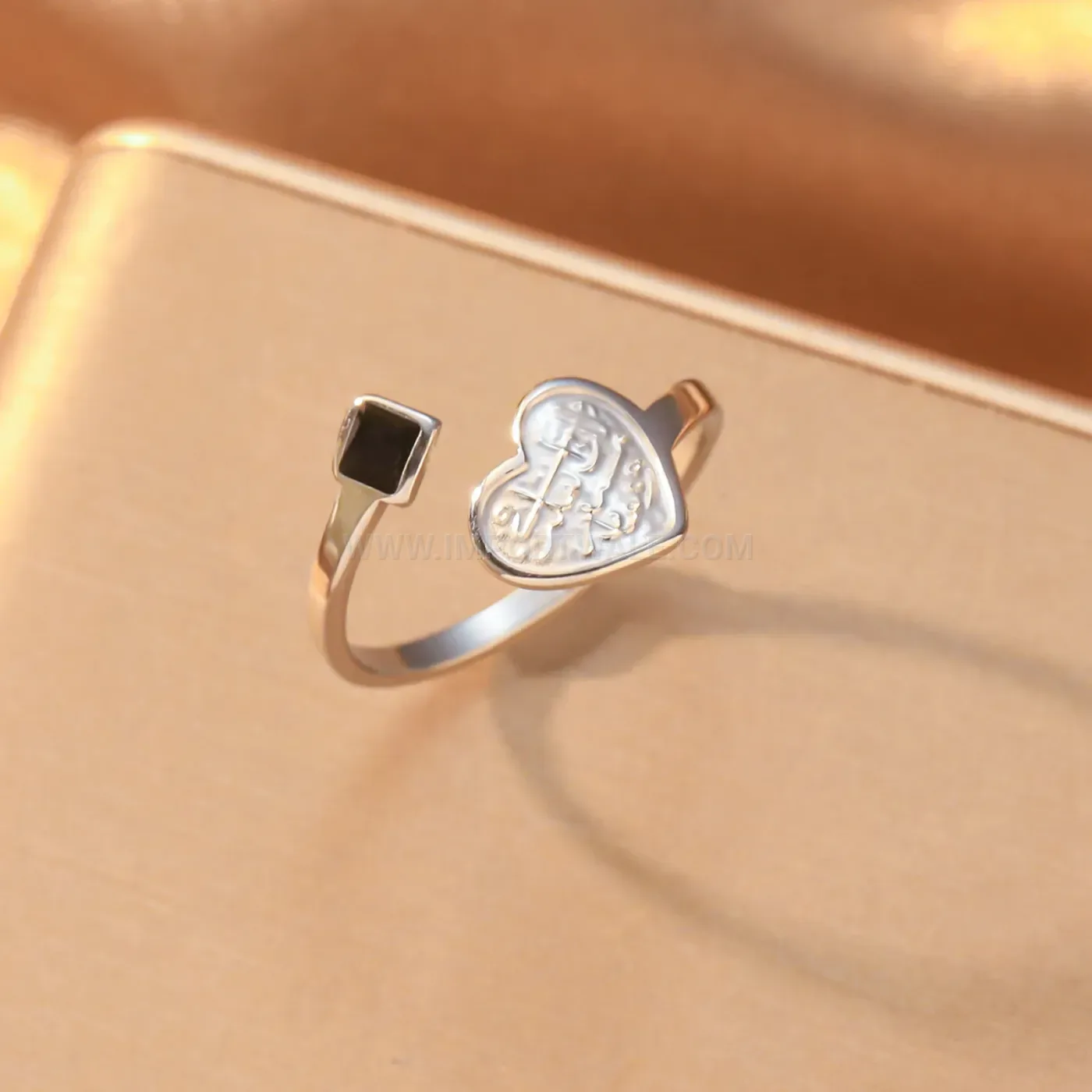Adjustable Stainless Steel Arabic Calligraphy Heart Cuff Ring
