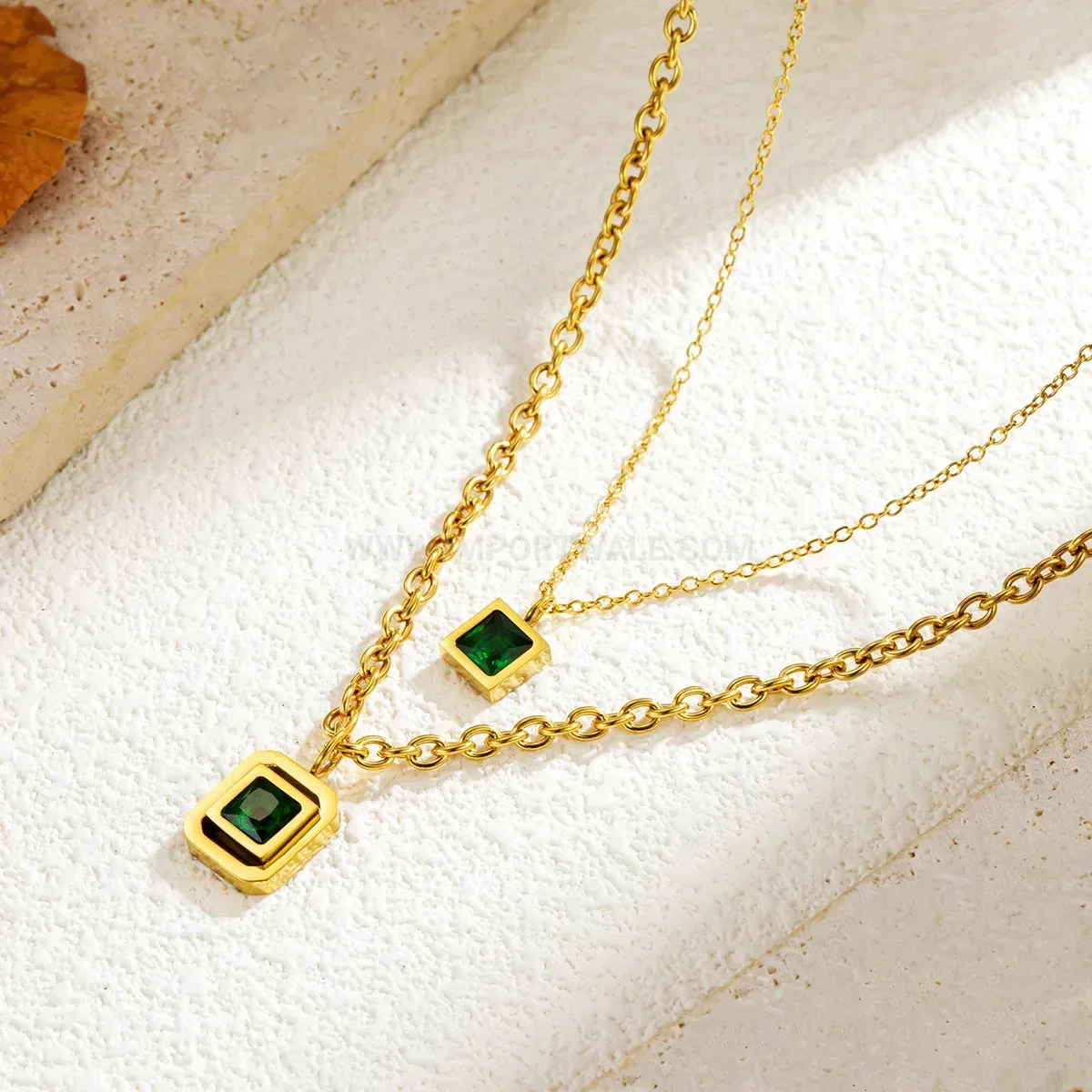 Stylish Gold Titanium Steel Geometric Crystal Pendant Chain Necklace
