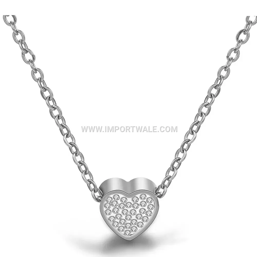 Rhinestone Heart Stainless Steel Pendant Necklace