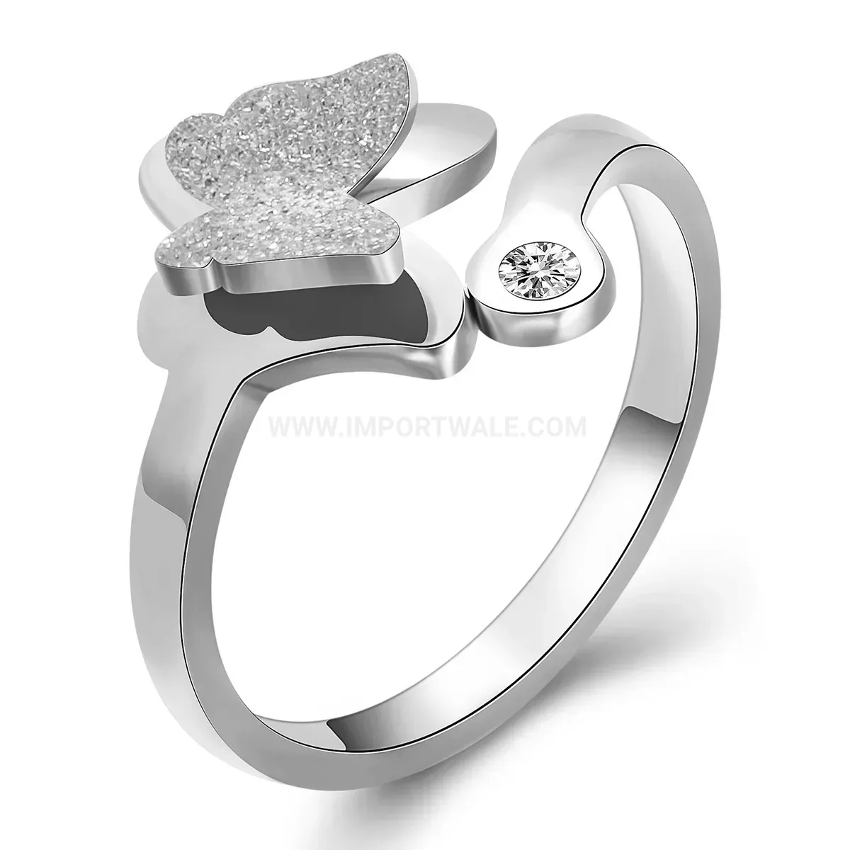 Trendy Frosted Butterfly Open Stainless Steel Adjustable Ring