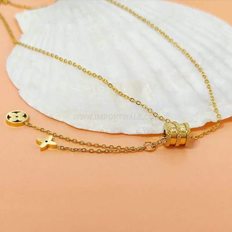 Gold Plated Titanium Steel Hourglass Tassel Collar Necklace