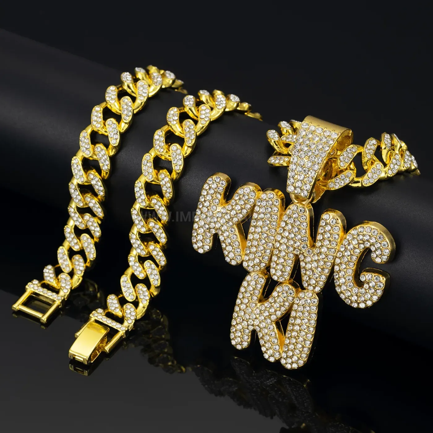 Premium Rhinestone Letter Pendant Cuban Link Long Hip Hop Necklace