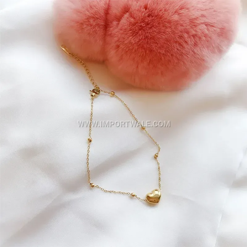 Gold Plated Titanium Steel Heart Charm Anklet