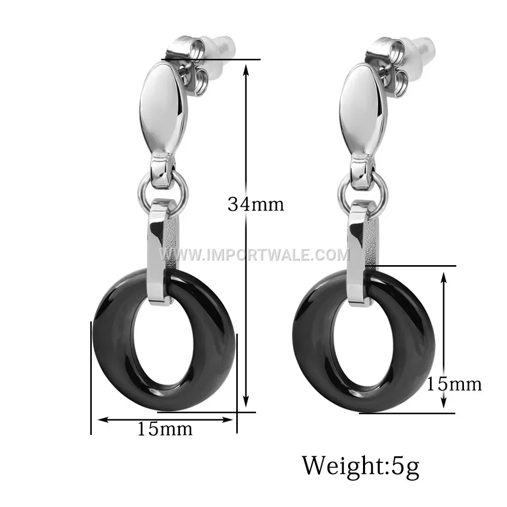 Hollow Circular Ceramic and Stainless Steel Stud Earrings