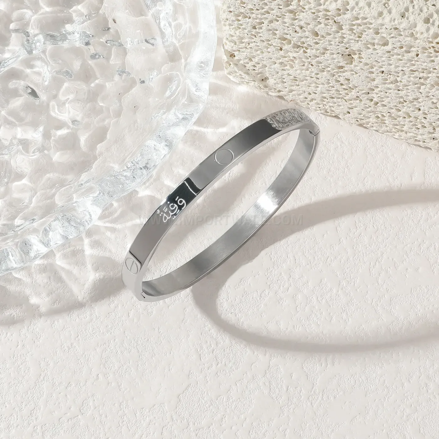 Stainless Steel Engraved Script Open Cuff Bangle