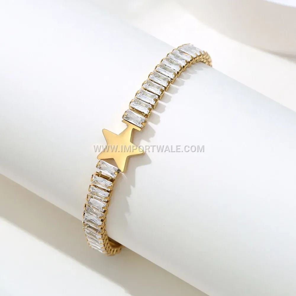 Stainless Steel Square Star Cubic Zirconia Single Row Bracelet